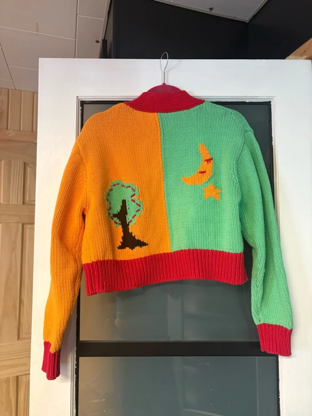 Zara Colorblock Cropped Cardigan - Green, Orange & Red - Picture 4 of 4
